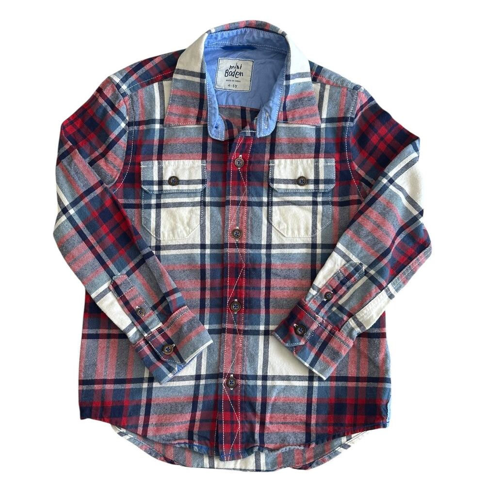 MINI BODEN Boys Plaid Flannel Button Down Size 4-5y
